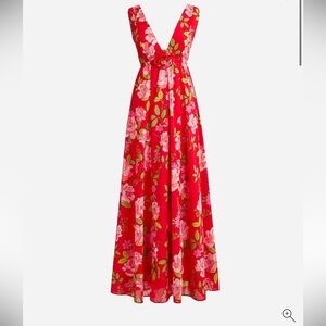 J.crew red Cotton voile rosette plunge maxi dress in floral peony vine sz M NWT